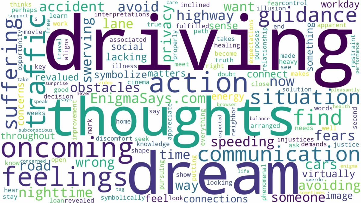 dreaming of driving into oncoming traffic and related dreams with their meanings in a word cloud