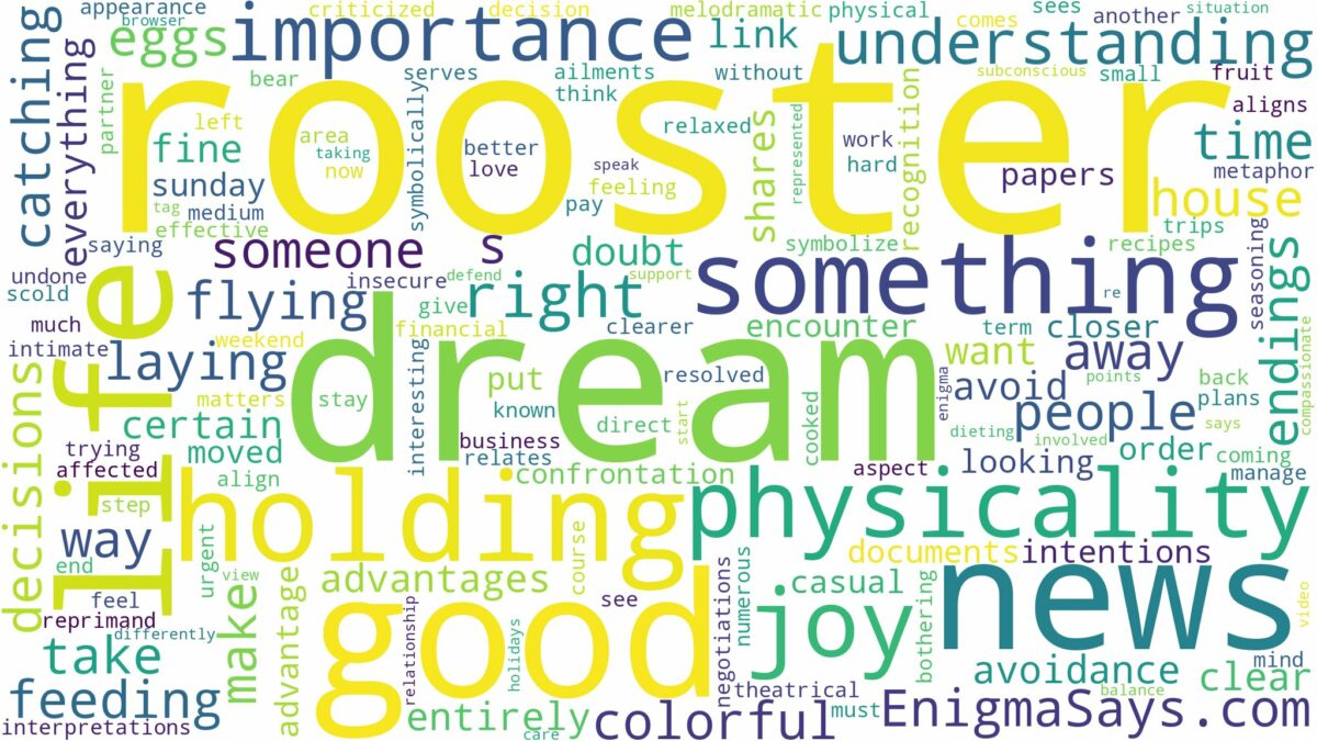 dream of holding a rooster and related dreams with their meanings in a word cloud