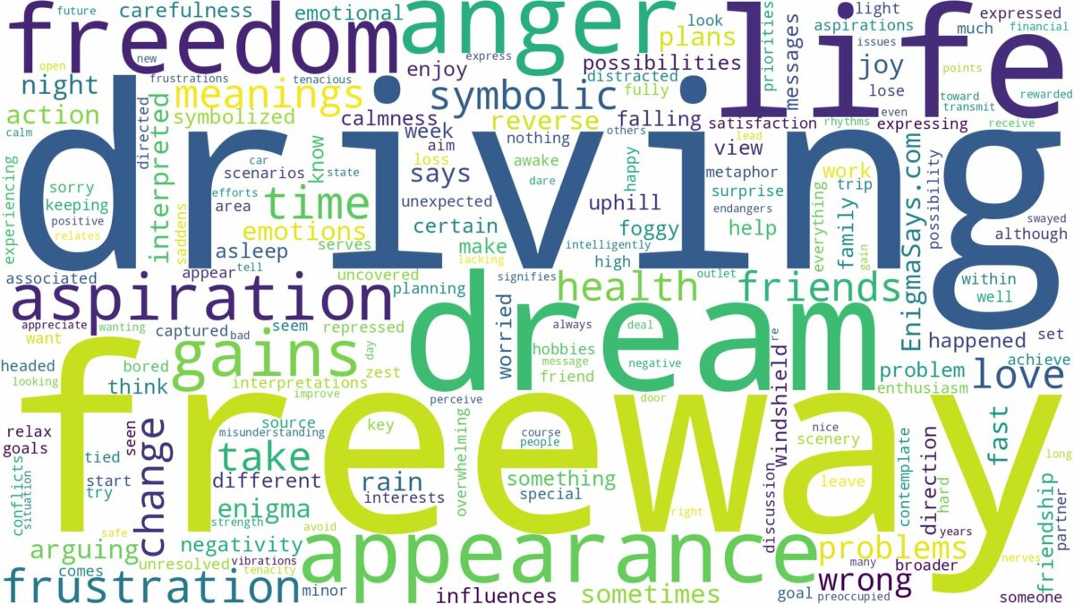 dream of driving on freeway and related dreams with their meanings in a word cloud