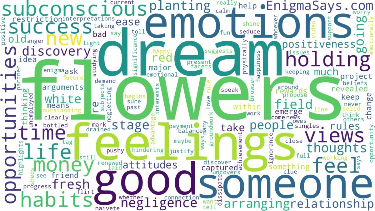 dream of holding flowers and related dreams with their meanings in a word cloud