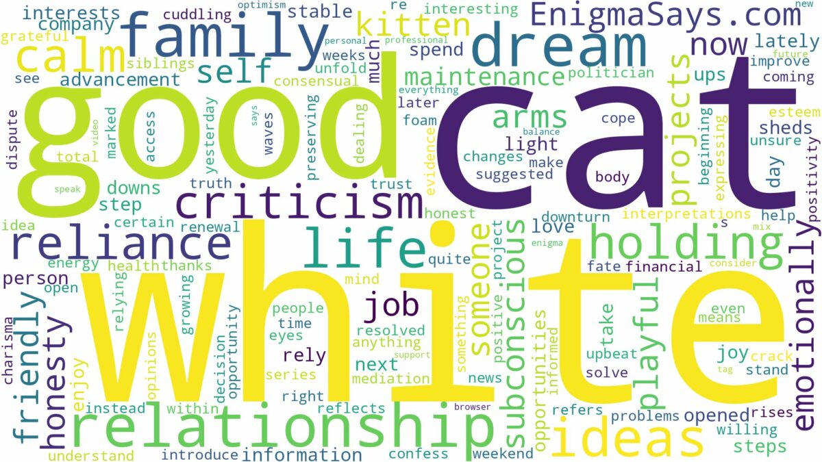 dreaming of holding white cat and related dreams with their meanings in a word cloud