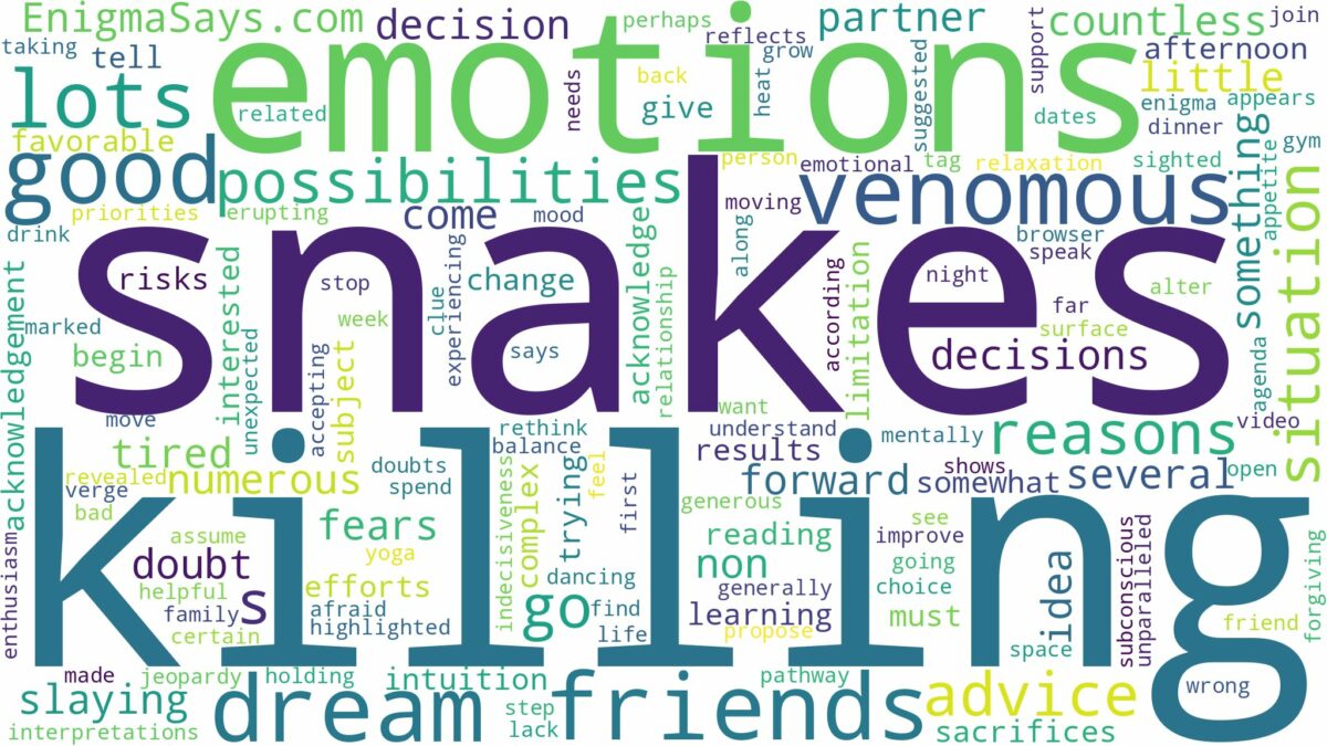 dreaming of killing lots of snakes and related dreams with their meanings in a word cloud