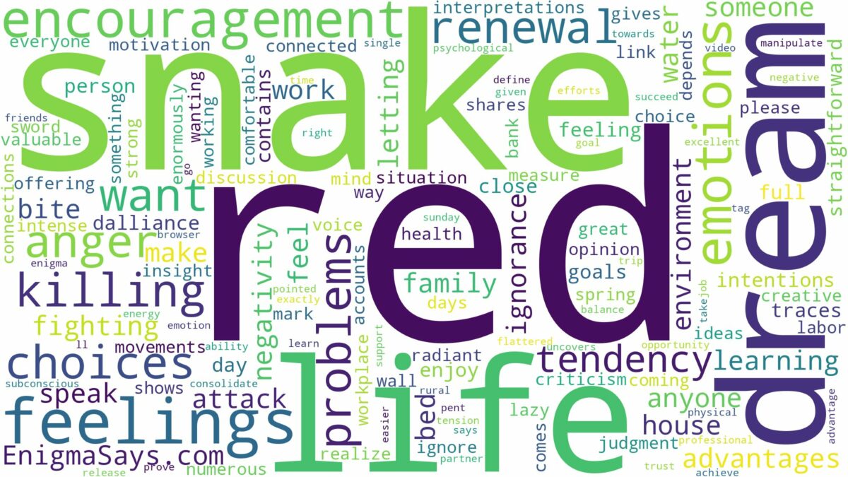 dreaming of killing red snake and related dreams with their meanings in a word cloud