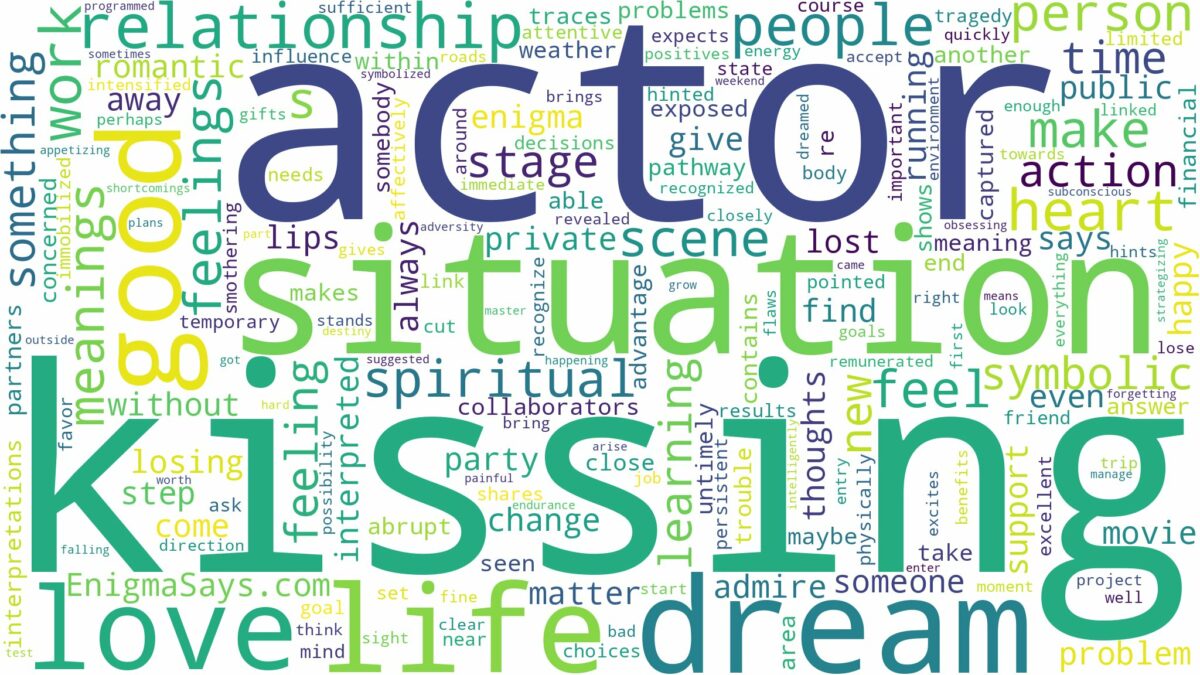 dream of kissing an actor and related dreams with their meanings in a word cloud