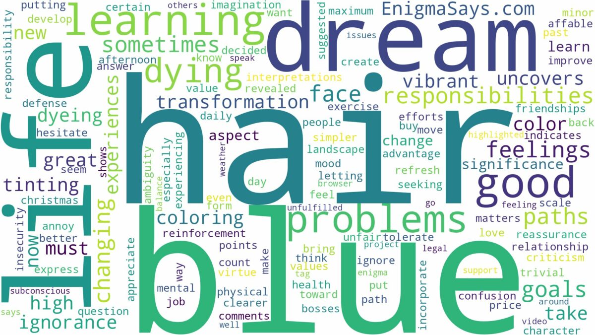 dreaming of dying hair blue and related dreams with their meanings in a word cloud