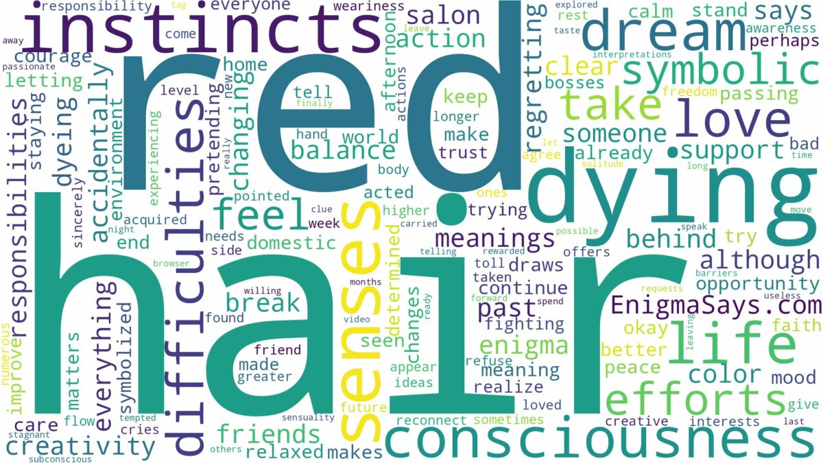 dreaming of dying hair red and related dreams with their meanings in a word cloud