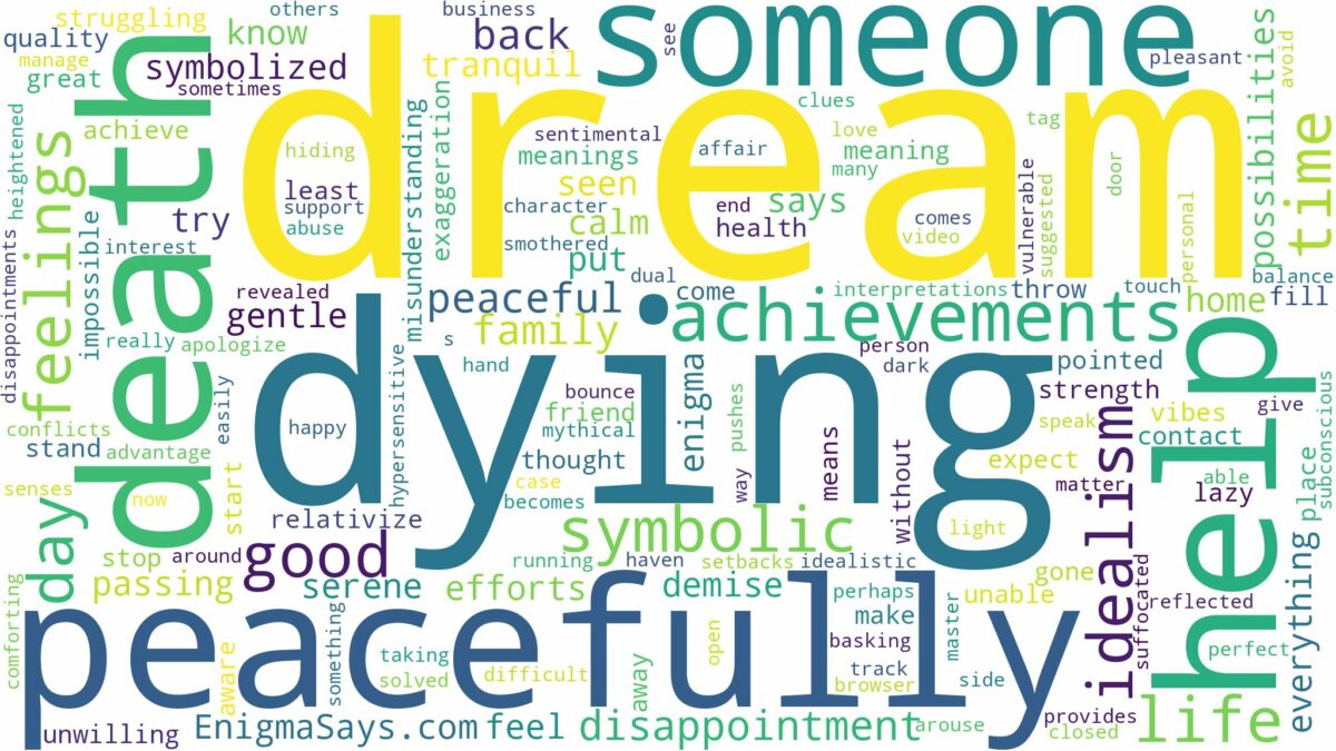 dream of dying peacefully and related dreams with their meanings in a word cloud