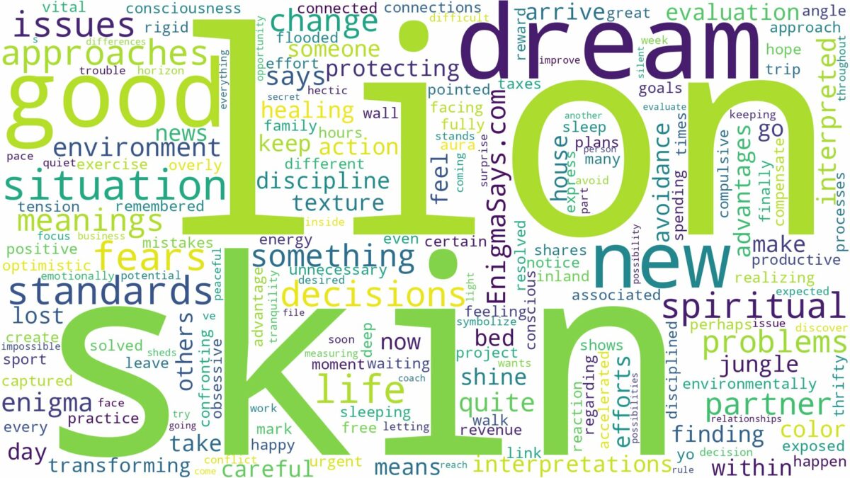 dream about lion skin and related dreams with their meanings in a word cloud