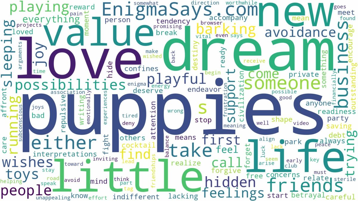 dream about little puppies and related dreams with their meanings in a word cloud