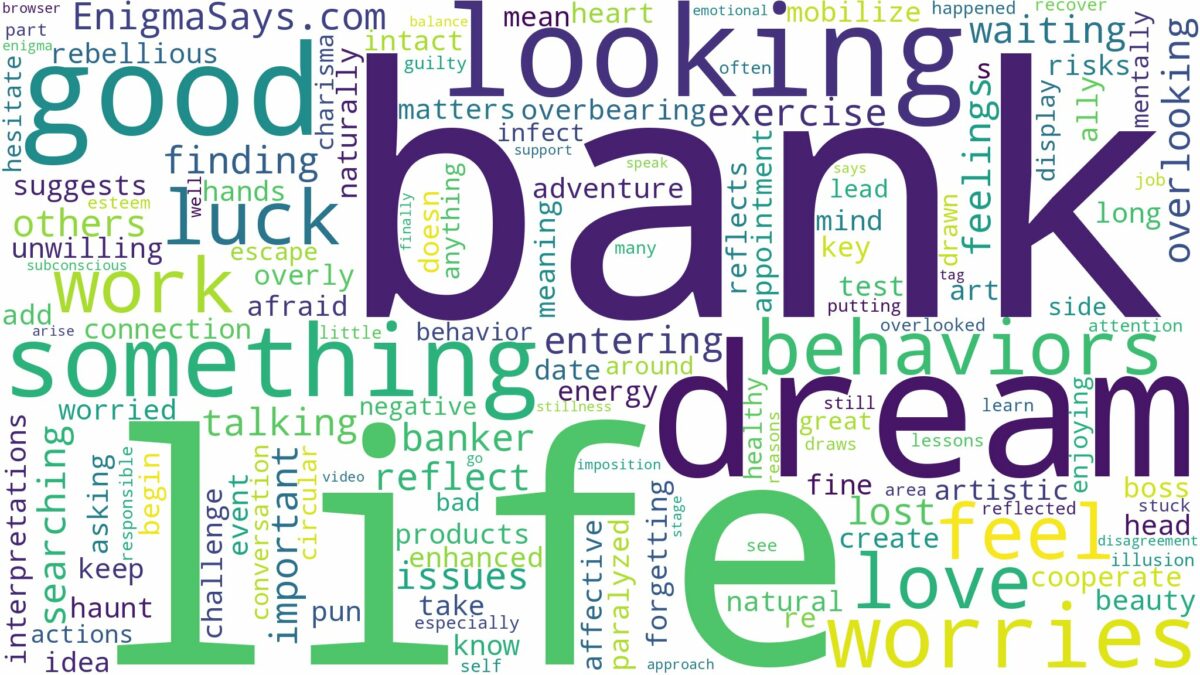 dream of looking for a bank and related dreams with their meanings in a word cloud