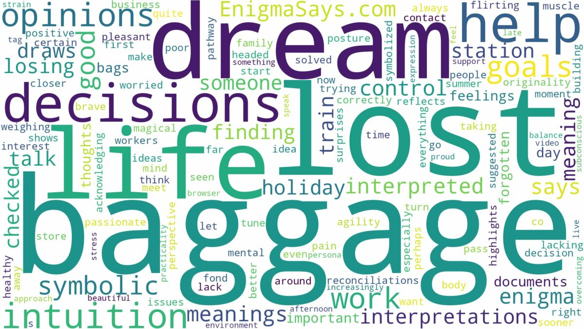 dream about lost baggage and related dreams with their meanings in a word cloud