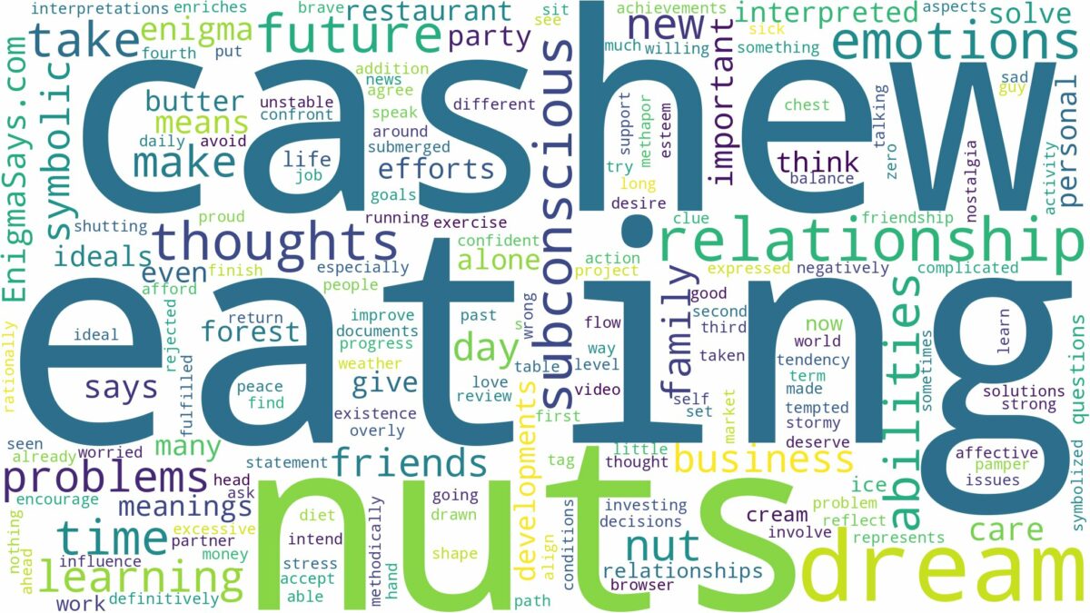 dreaming of eating cashew nuts and related dreams with their meanings in a word cloud