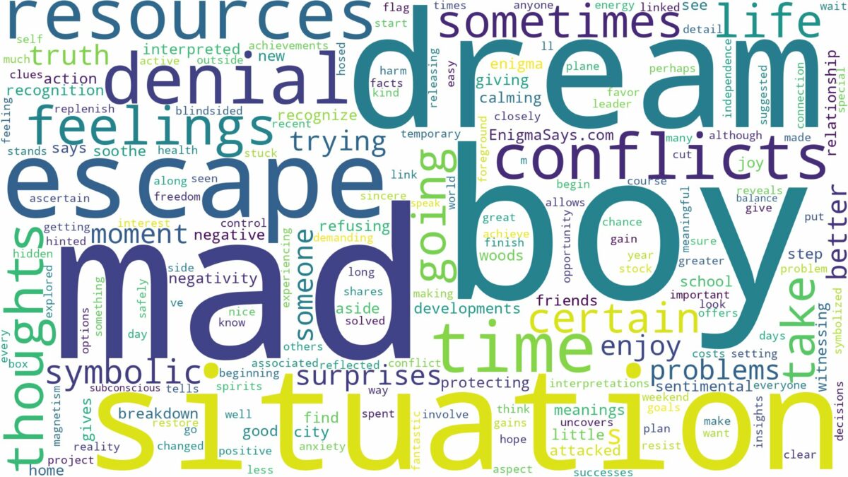 dream about mad boy and related dreams with their meanings in a word cloud