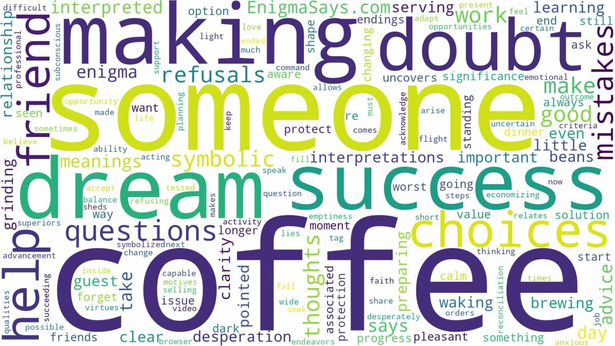 dreaming of making coffee for someone and related dreams with their meanings in a word cloud