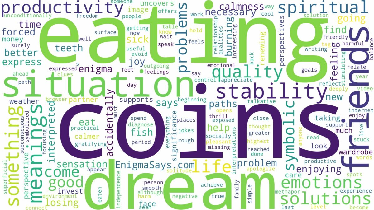 dream of eating coins and related dreams with their meanings in a word cloud