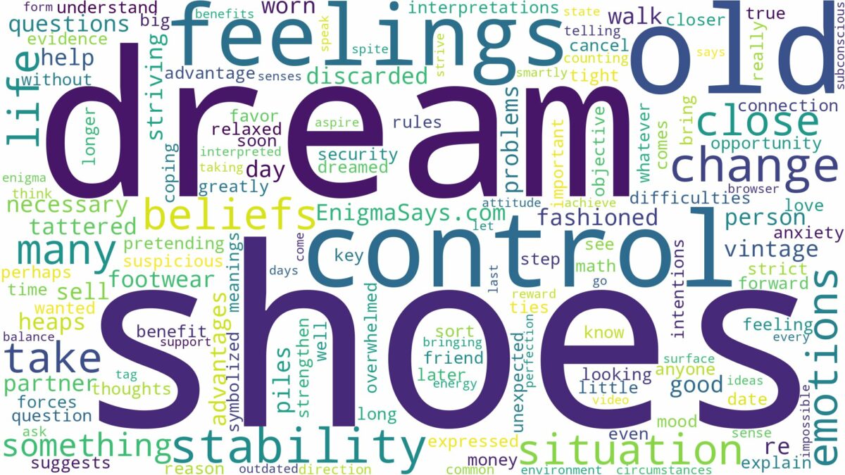 dream about many old shoes and related dreams with their meanings in a word cloud