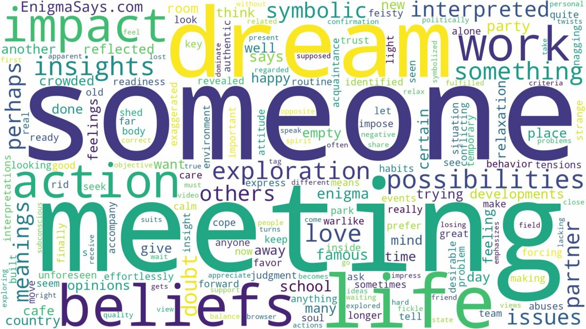 dream of meeting someone and related dreams with their meanings in a word cloud