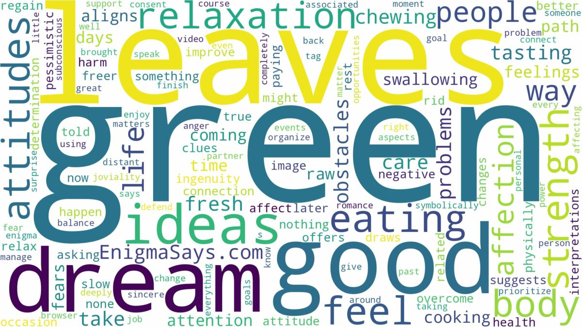 dreaming of eating green leaves and related dreams with their meanings in a word cloud