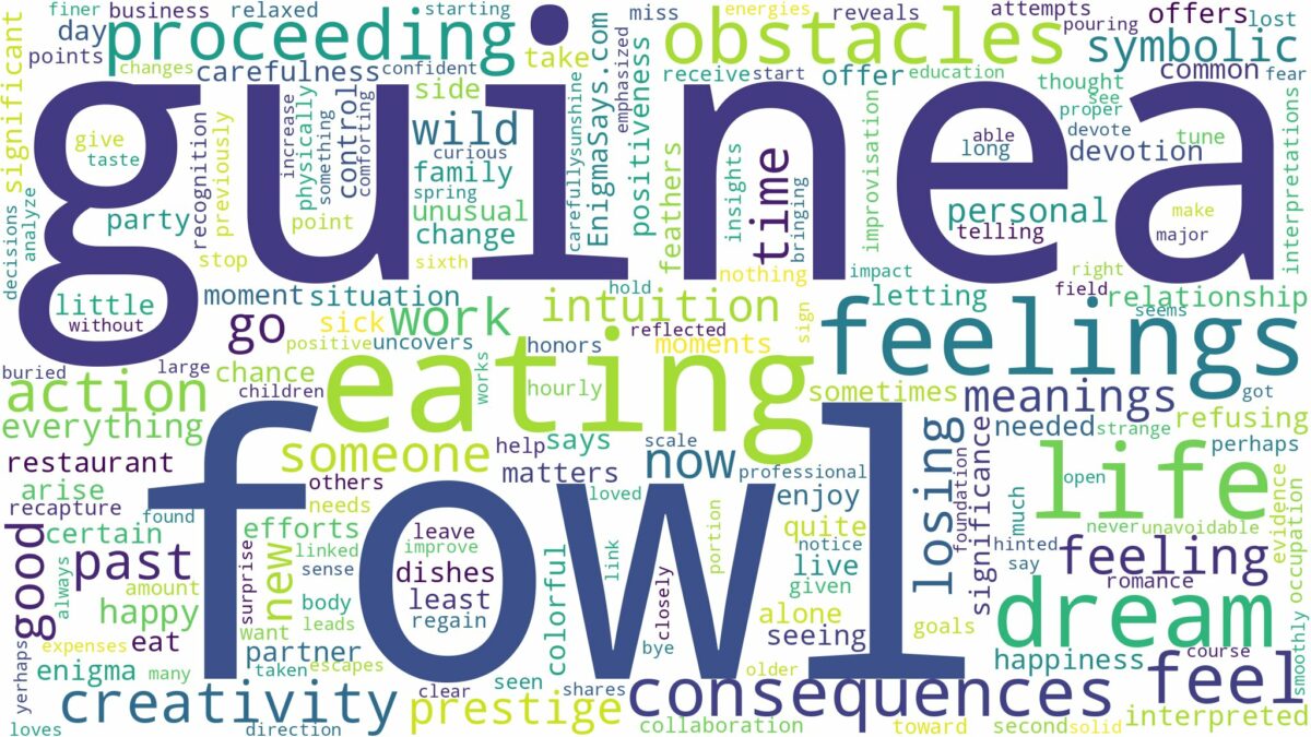 dreaming of eating guinea fowl and related dreams with their meanings in a word cloud