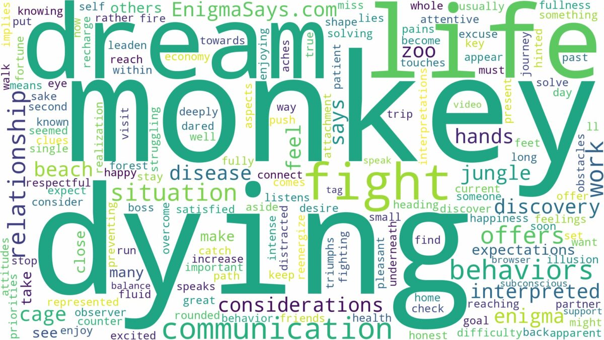 dreaming of monkey dying and related dreams with their meanings in a word cloud