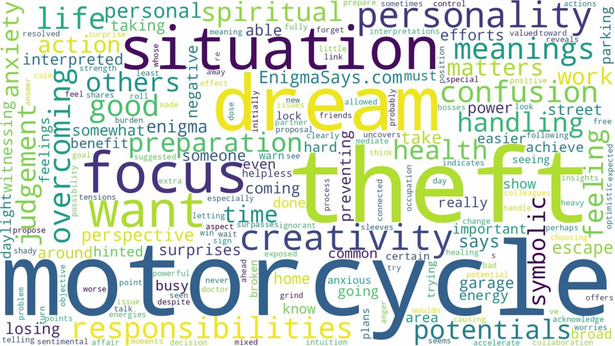 dream about motorcycle theft and related dreams with their meanings in a word cloud