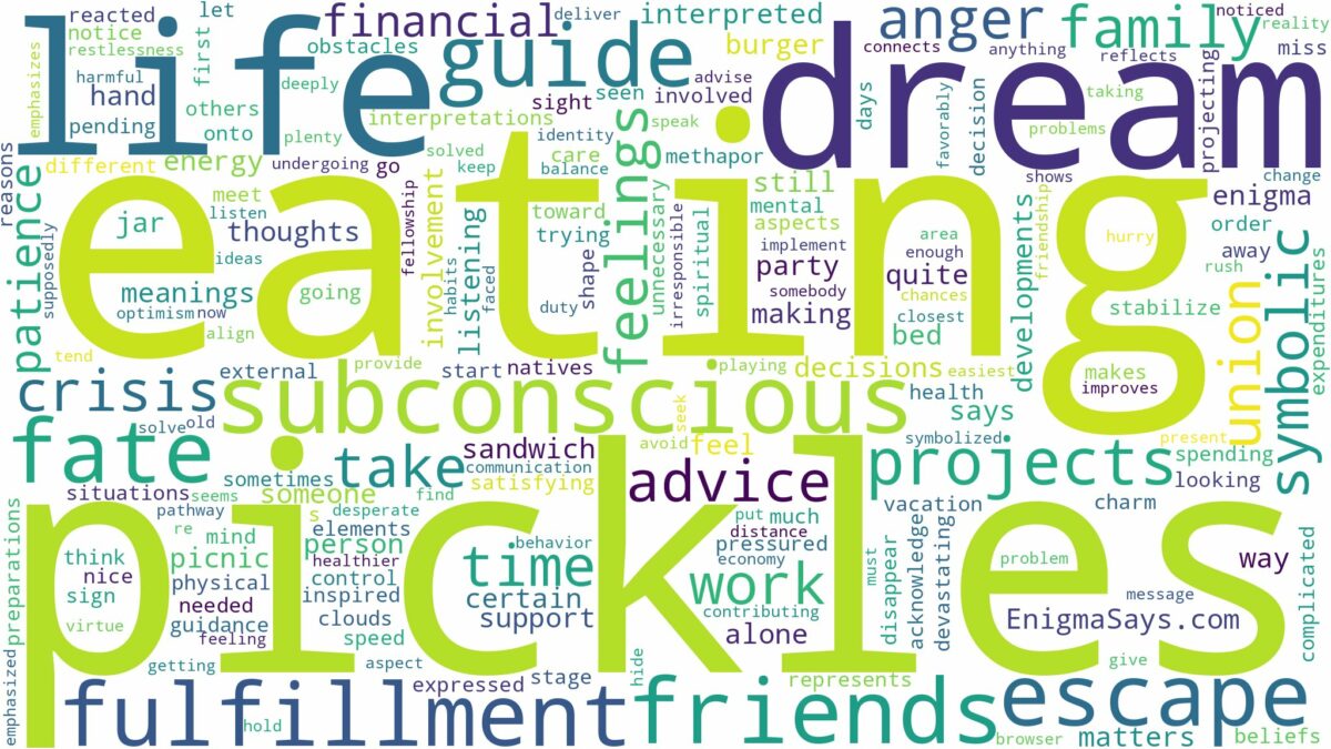 dream of eating pickles and related dreams with their meanings in a word cloud