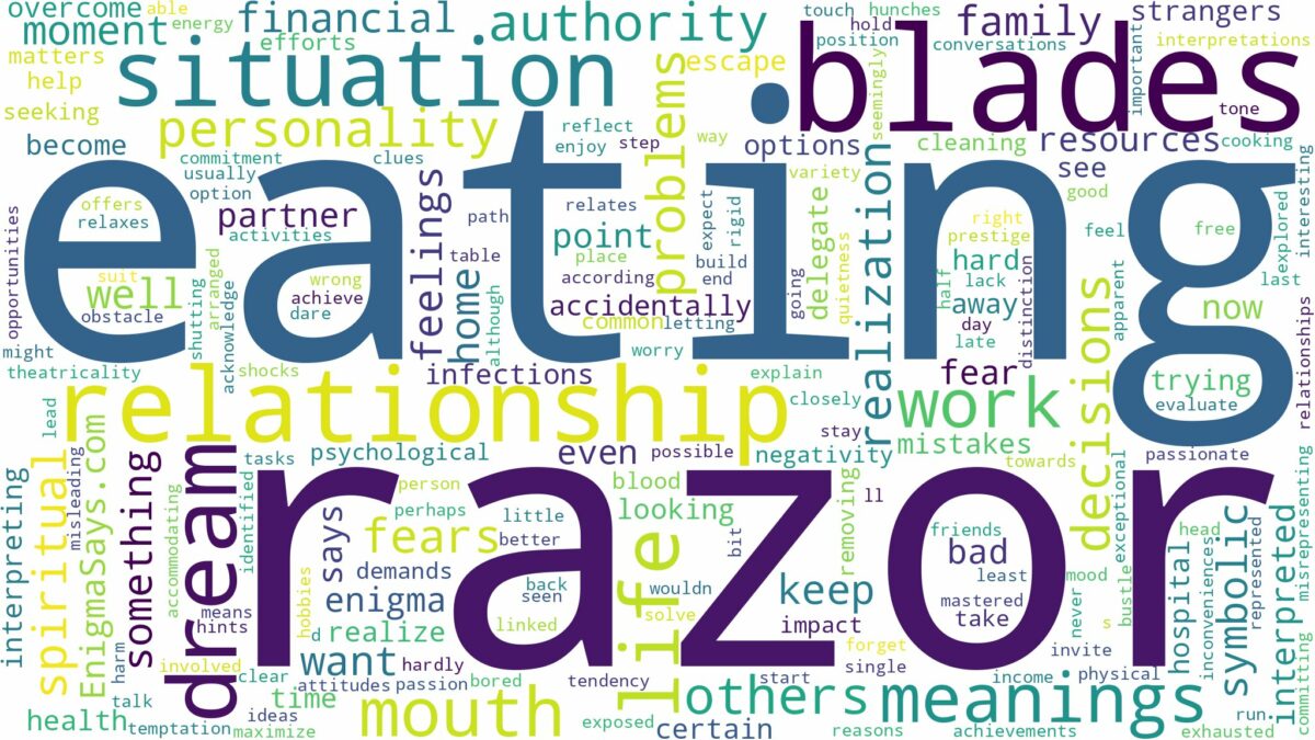 dreaming of eating razor blades and related dreams with their meanings in a word cloud