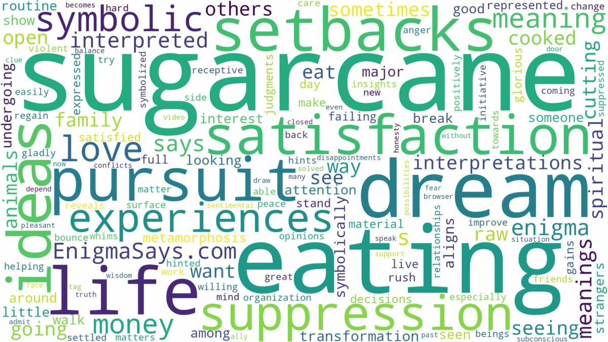 dream of eating sugarcane and related dreams with their meanings in a word cloud