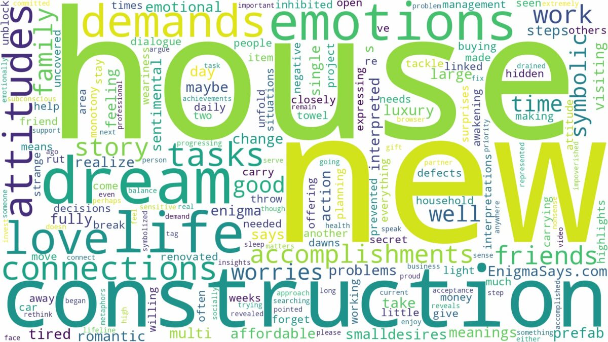 dream about new house construction and related dreams with their meanings in a word cloud