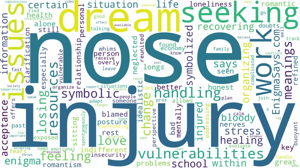 dream about nose injury and related dreams with their meanings in a word cloud