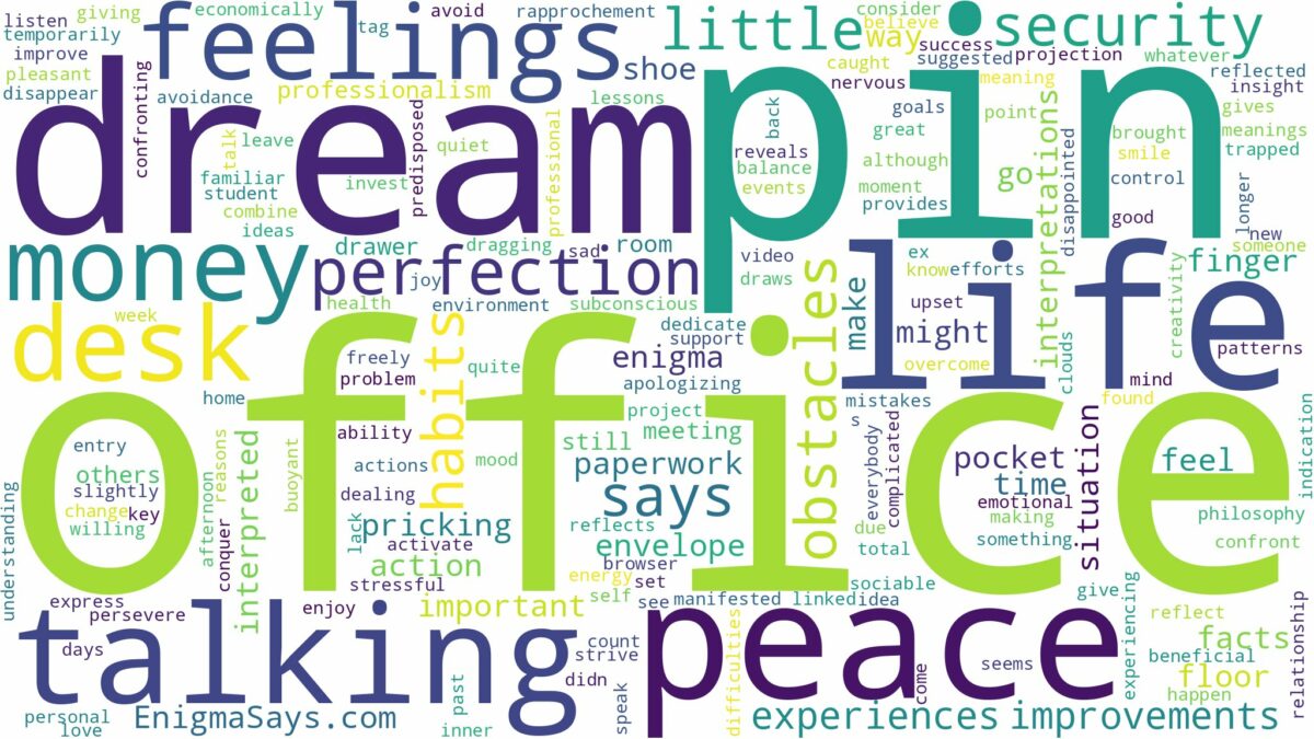 dream about office pin and related dreams with their meanings in a word cloud