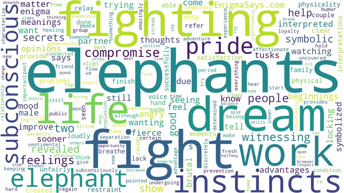 dreams about elephants fighting and related dreams with their meanings in a word cloud