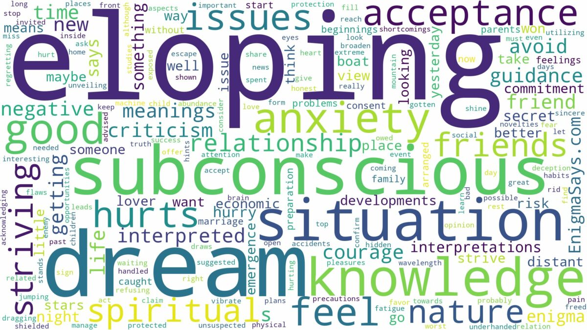 dream of eloping and related dreams with their meanings in a word cloud