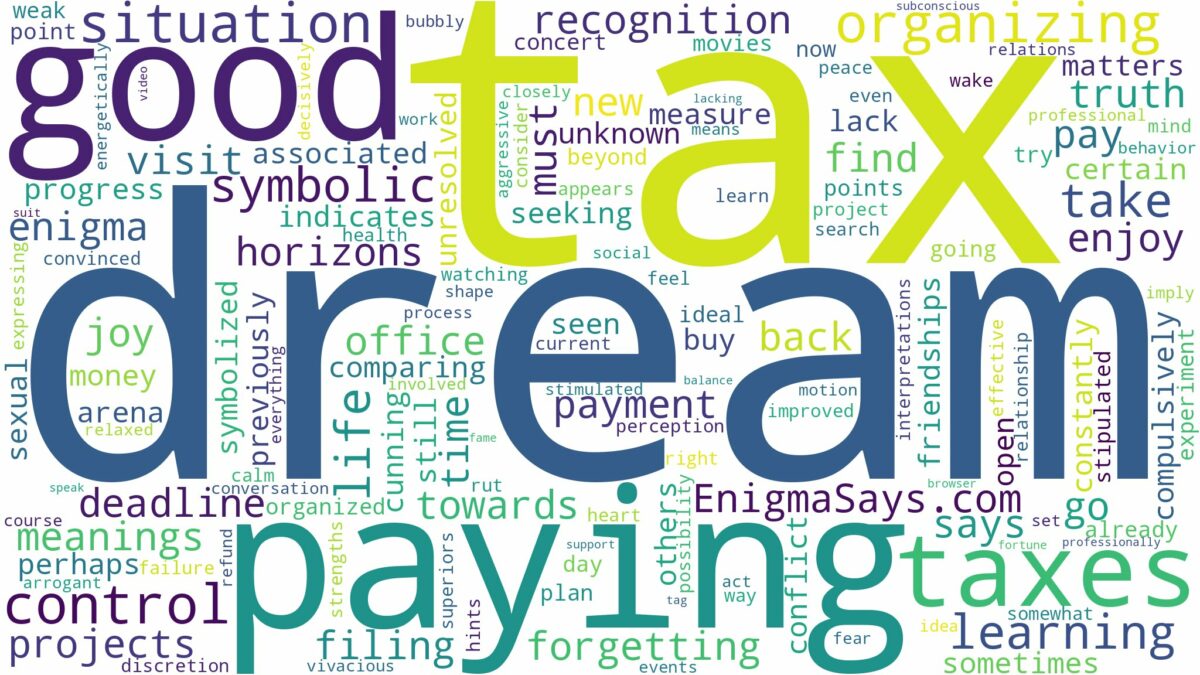 dream of paying tax and related dreams with their meanings in a word cloud