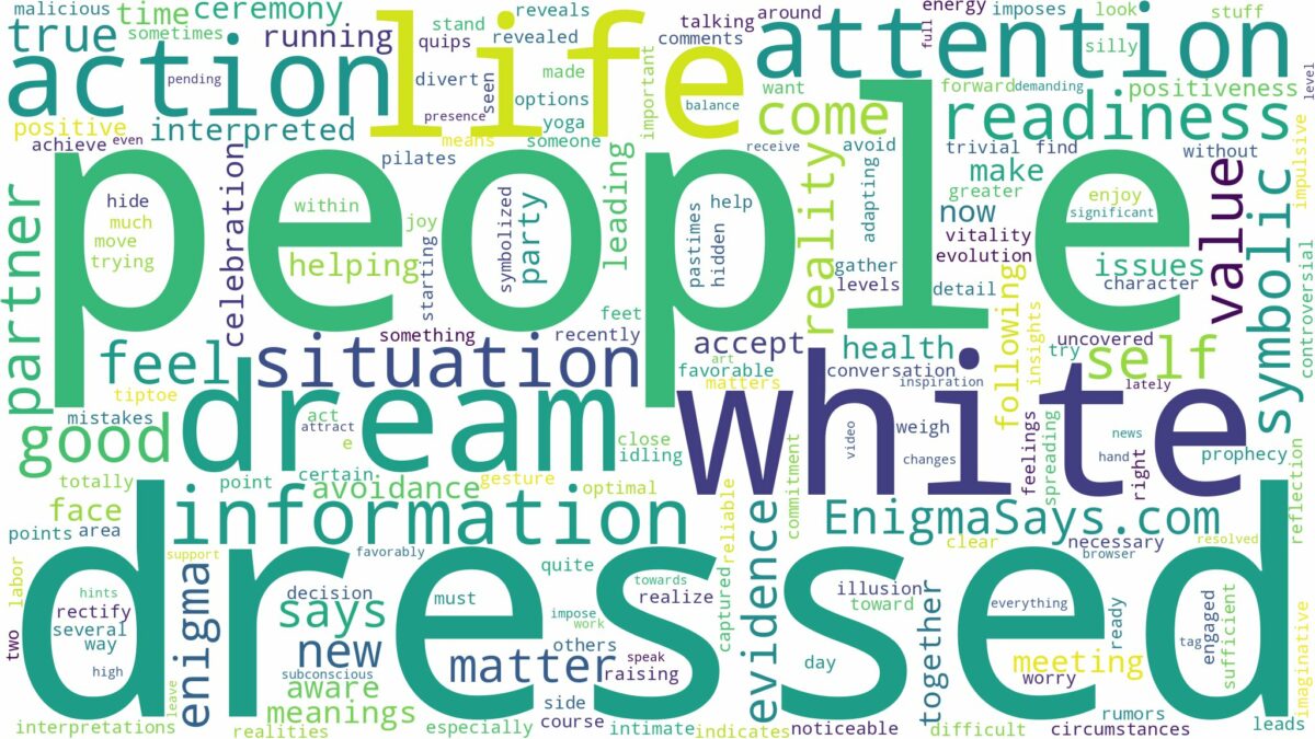 dream about people dressed in white and related dreams with their meanings in a word cloud