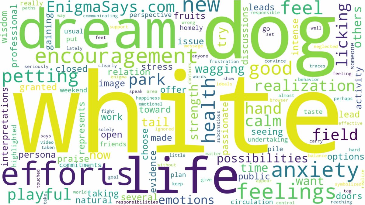 dreaming of petting a white dog and related dreams with their meanings in a word cloud