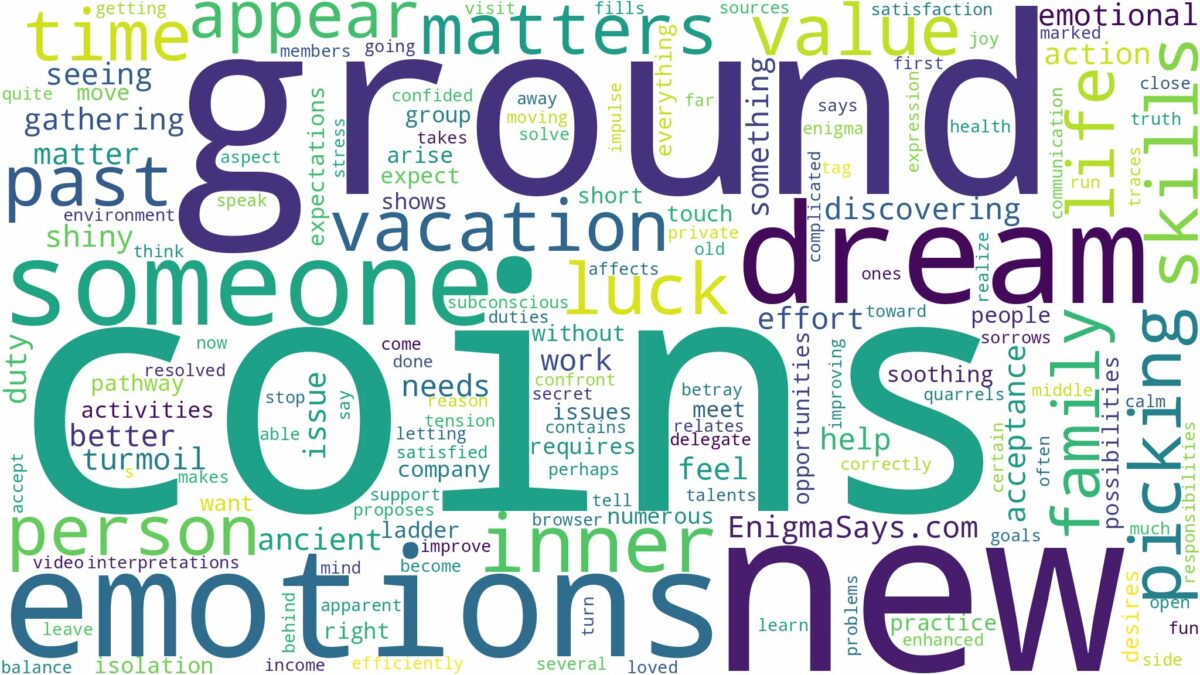 dreaming of picking coins from the ground and related dreams with their meanings in a word cloud