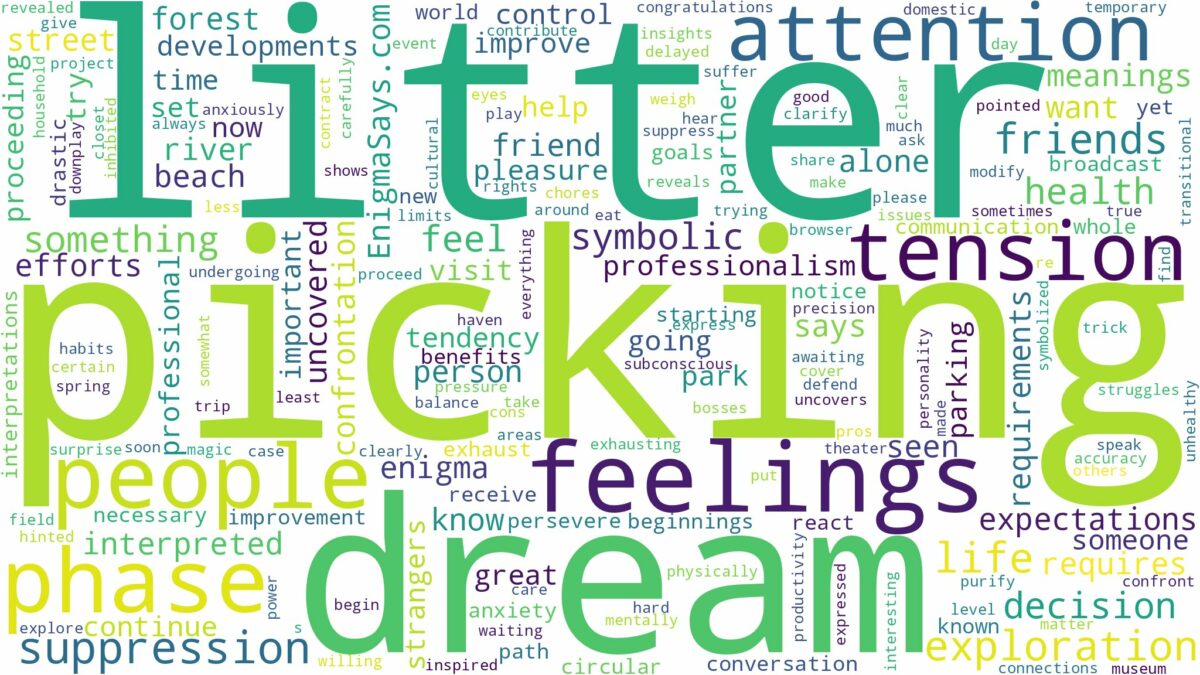 dream of picking up litter and related dreams with their meanings in a word cloud