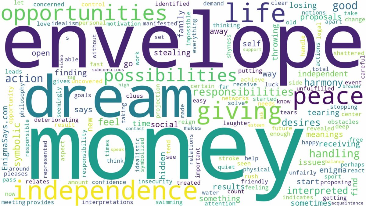 dream about envelope with money and related dreams with their meanings in a word cloud