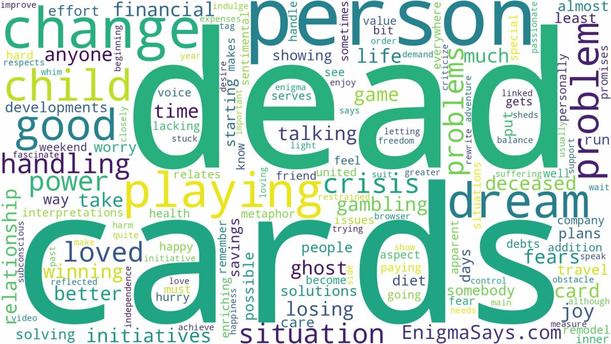 dreaming of playing cards with a dead person and related dreams with their meanings in a word cloud