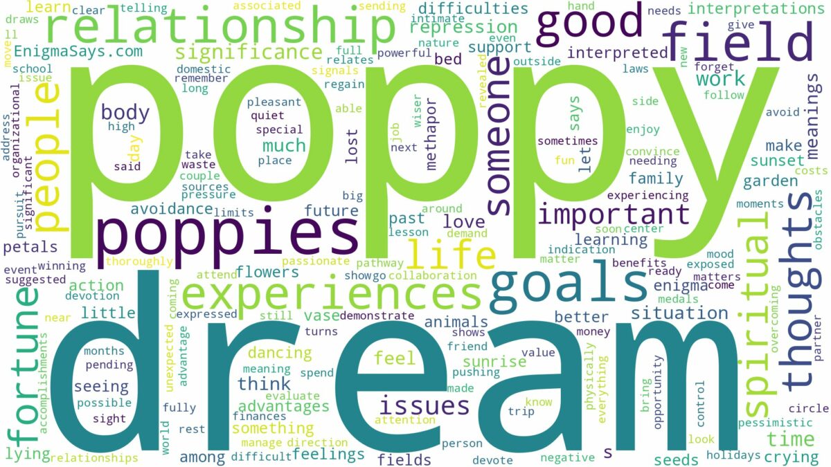 dream about poppy and related dreams with their meanings in a word cloud