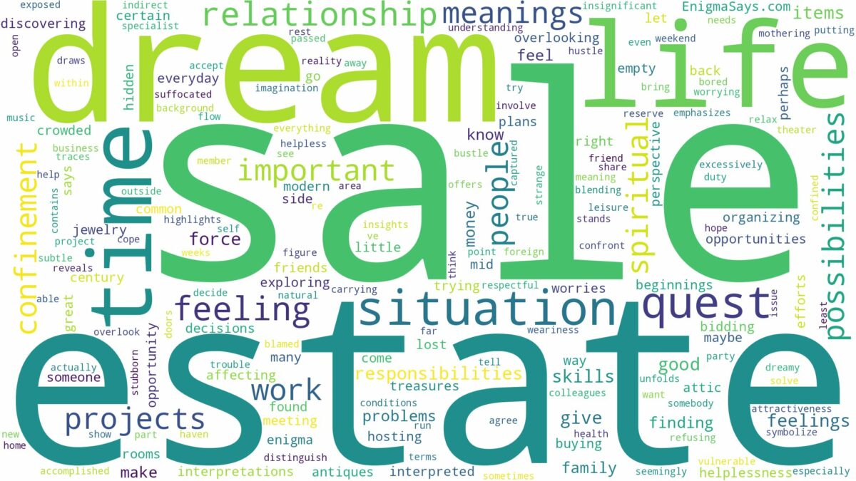 dream about estate sale and related dreams with their meanings in a word cloud