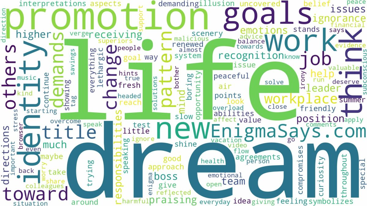 dream about promotion at work and related dreams with their meanings in a word cloud