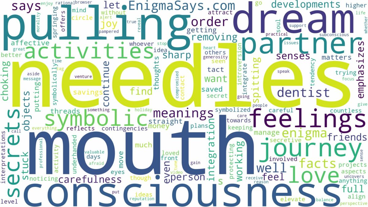 dreaming of pulling needles out of mouth and related dreams with their meanings in a word cloud