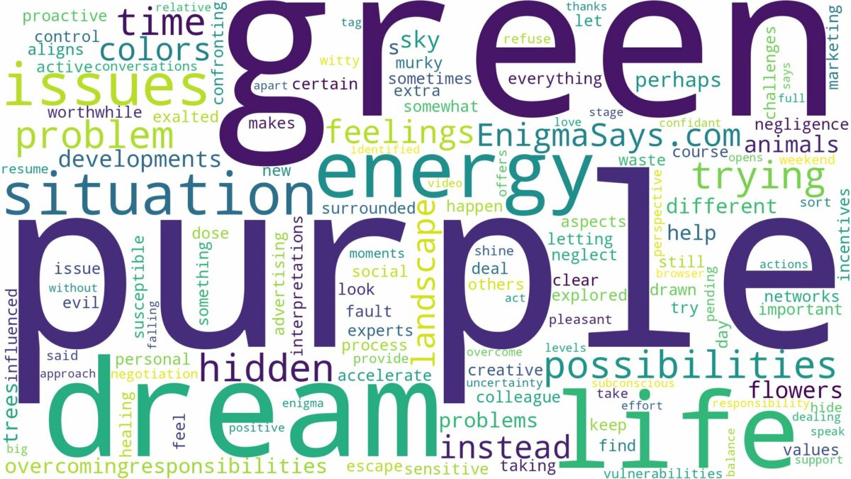 dream about purple and green and related dreams with their meanings in a word cloud