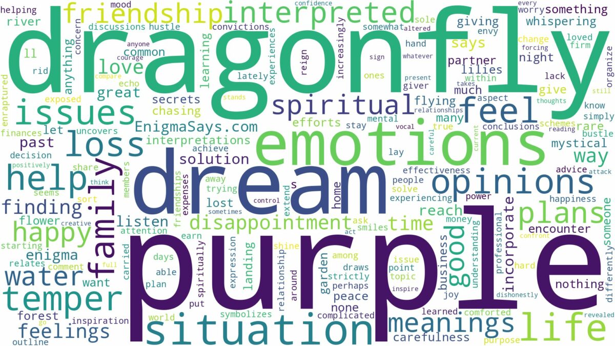 dream about purple dragonfly and related dreams with their meanings in a word cloud