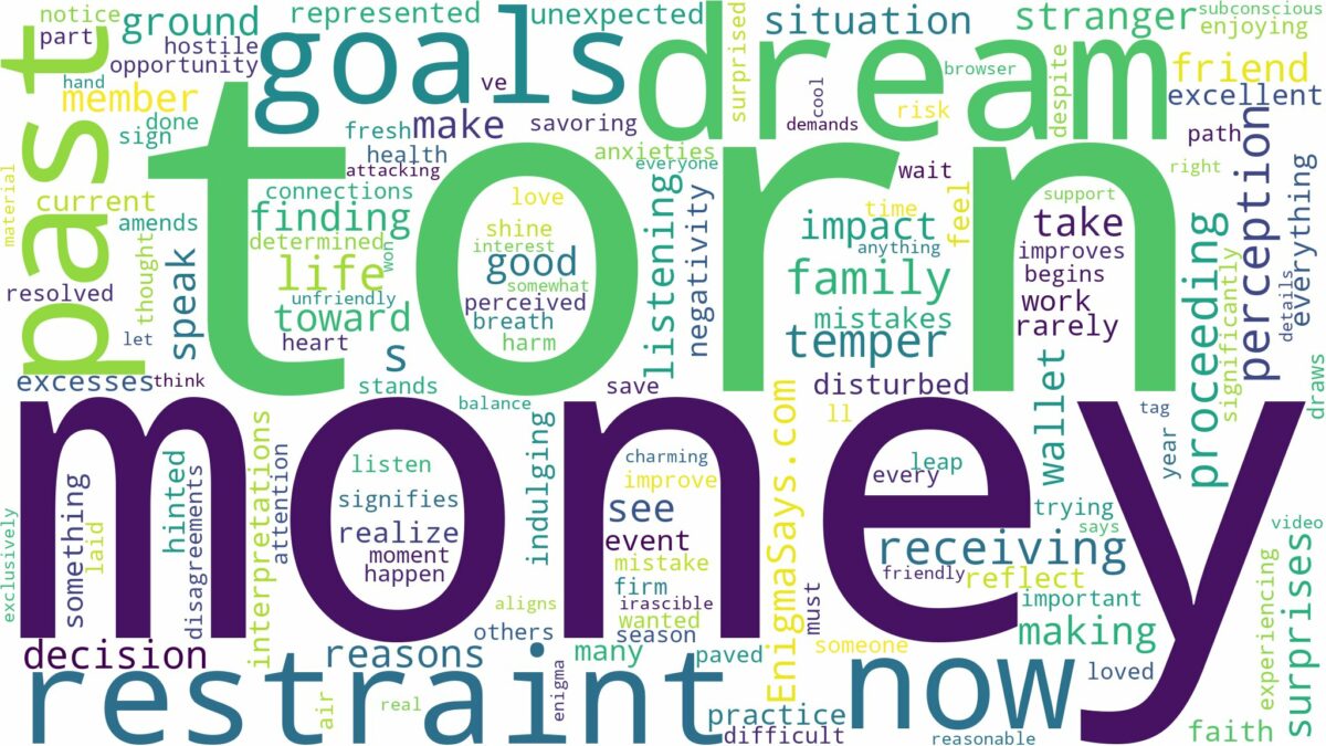 dreaming of receiving torn money and related dreams with their meanings in a word cloud