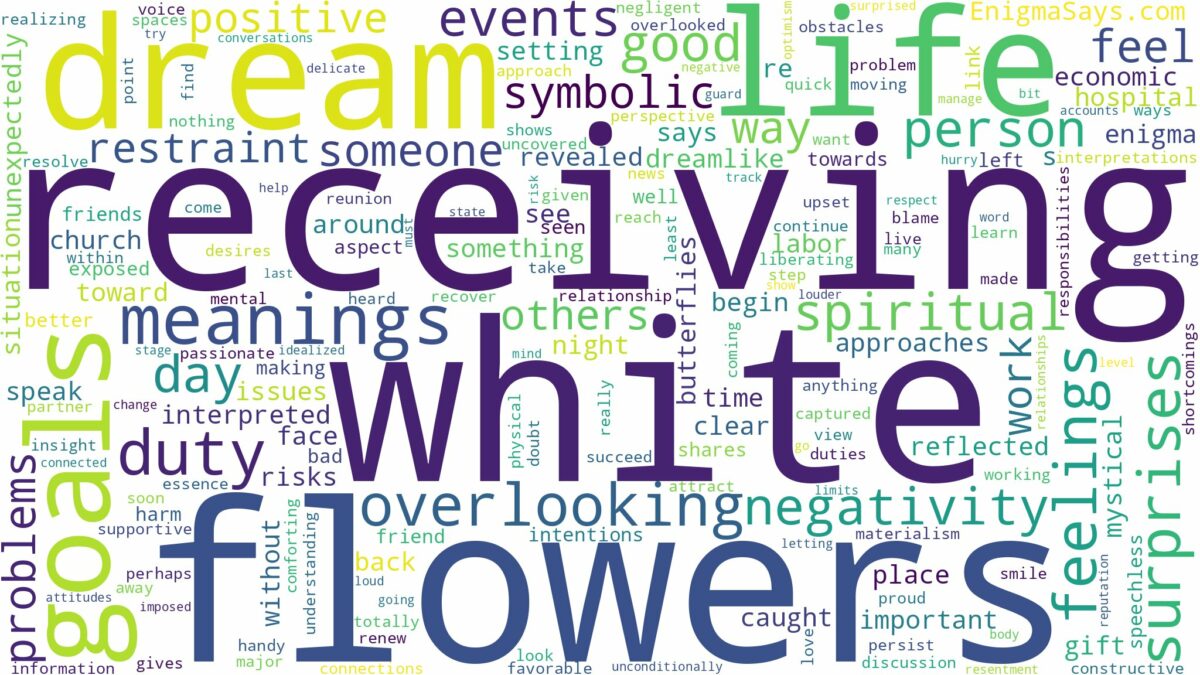 dreaming of receiving white flowers and related dreams with their meanings in a word cloud