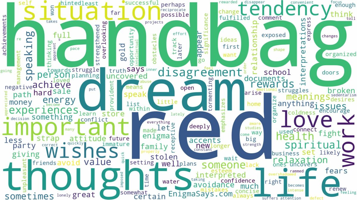 dream about red handbag and related dreams with their meanings in a word cloud