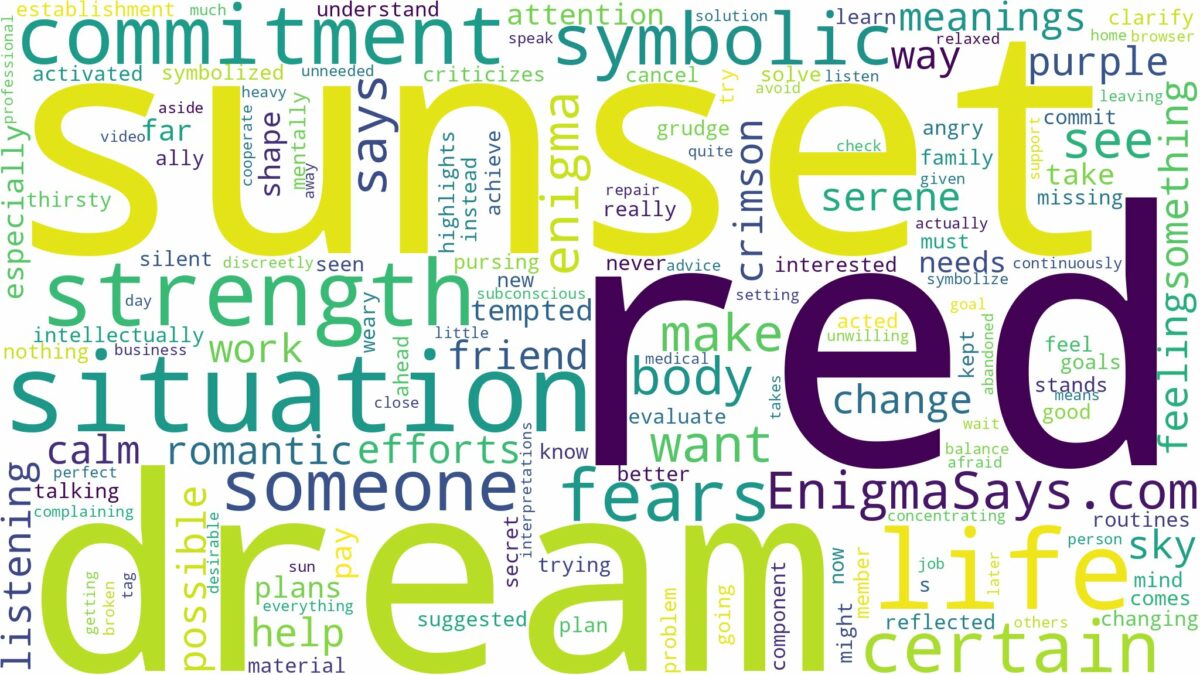 dream about red sunset and related dreams with their meanings in a word cloud